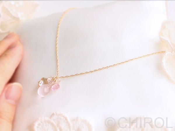 ローズクォーツ・トルマリン ネックレス/ 14kgf