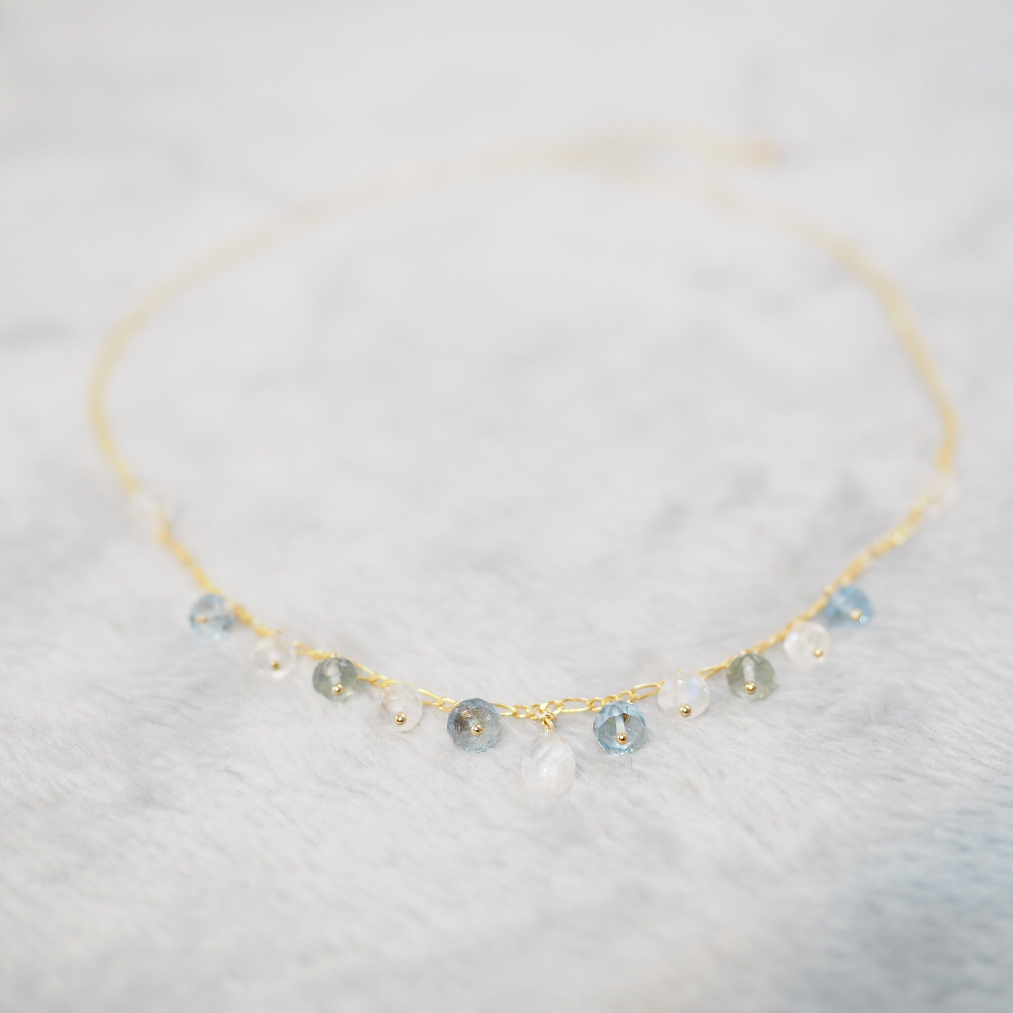 【細波】14Kgf ホワイトラブラドライト＋アクアマリン ネックレス