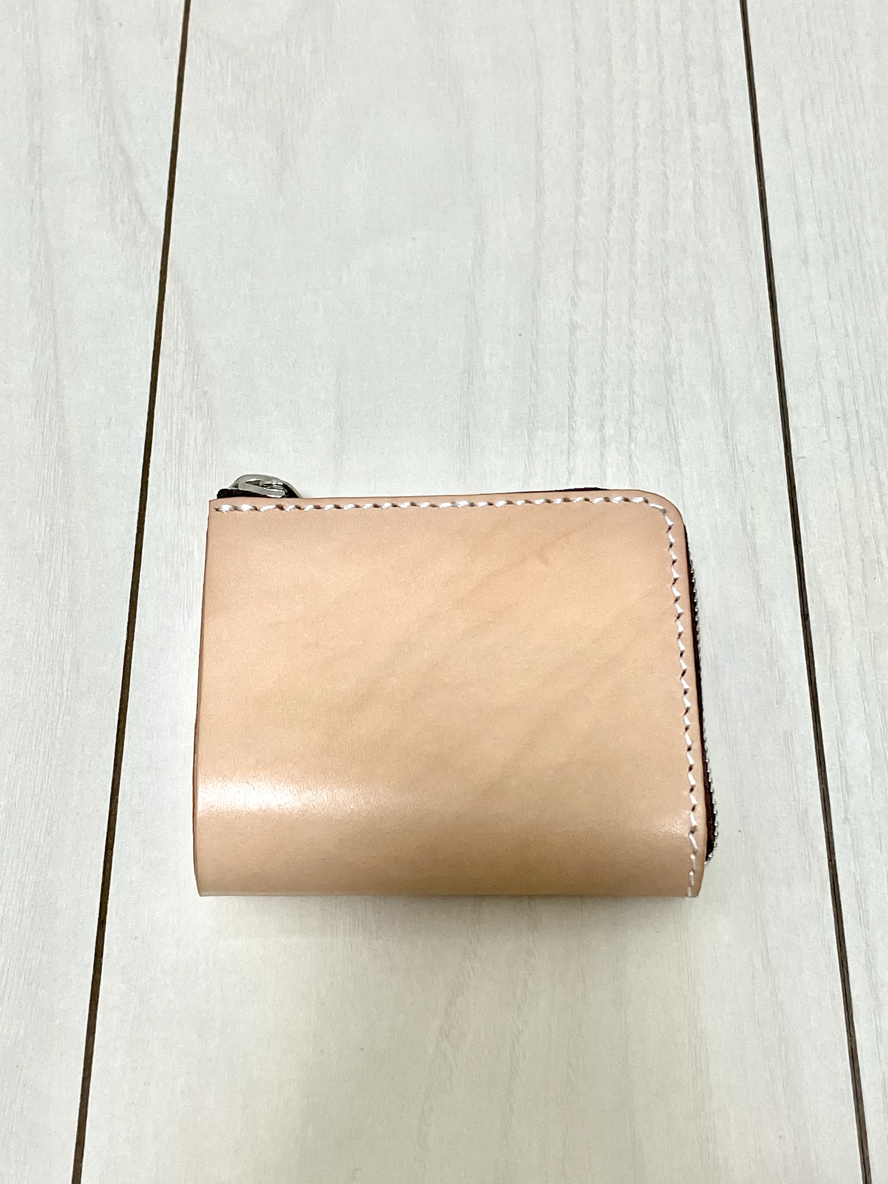 【総手縫】栃木レザー　L字ファスナー　2つ折財布　コンパクト財布　　本革　天然皮革 12,000円