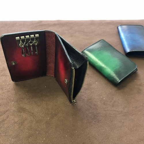 本革 手染めグラデーション キーケース ブルー キーケース