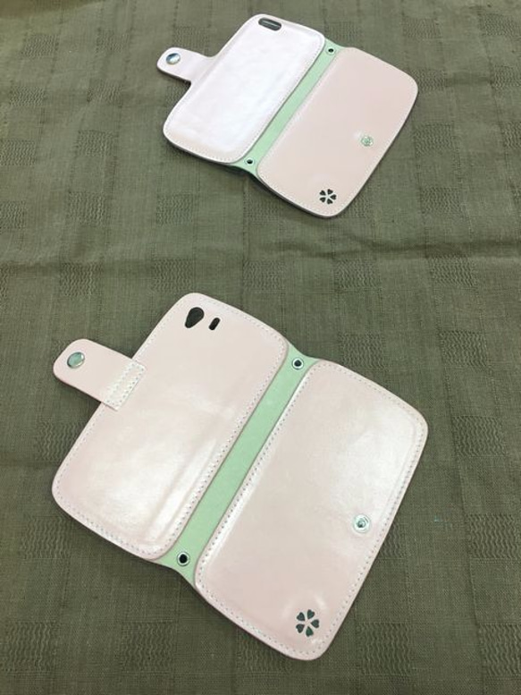 スマートフォンカバー　鞣し革　ソフトレザー仕様　限定桜色（ピンク） 2枚目の画像