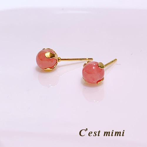 アルゼンチン産インカローズ／天然石／高品質／6mmスタッドピアス 