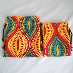 アフリカ布　ガーナの布　鮮やか　巾着袋　セット 3枚目の画像