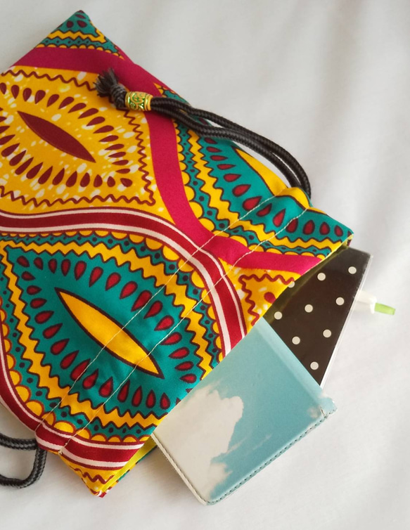 アフリカ布　ガーナの布　鮮やか　巾着袋　セット 6枚目の画像