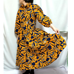 ☆發售☆ 全球僅此一件非洲布料！藍花長袖長連身裙 第13張的照片