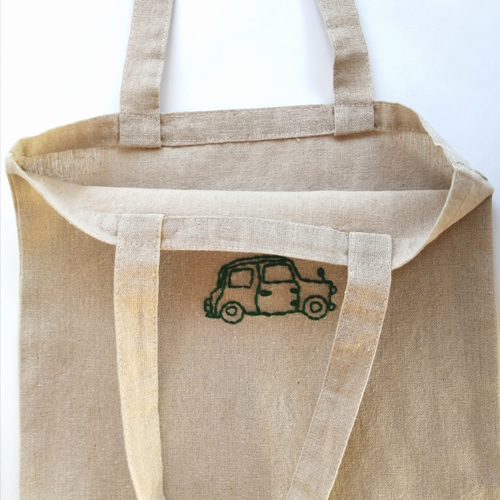 車の刺繍 トートバッグ 肩掛け マチなし A4サイズ収納可 名入れ
