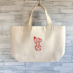 【刺繍】ミニトートバッグ　渋い緑のサボテン　帆布　生成り　コットン　手提げ　ランチバッグ　 9枚目の画像