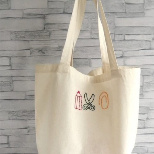 刺繍の文房具 トートバッグ エコバッグ レッスンバッグ ショルダー 