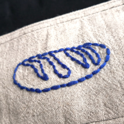 手刺繍の青いパンのポケット　キャンバスミニトートバッグ　黒　 2枚目の画像