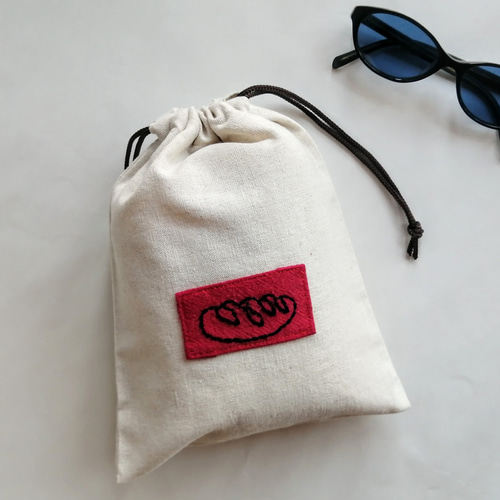パンの刺繍 巾着袋 生成り ミニ巾着 小物入れ S オーダーメイド