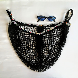 ネットバッグ　黒　手編みの飾り　マルシェバッグ　メッシュバッグ　エコバッグ　 6枚目の画像