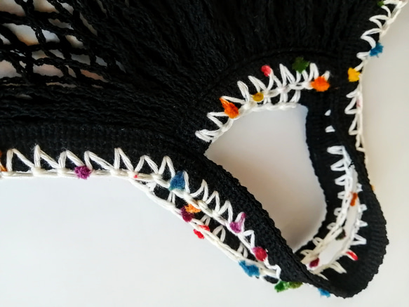 ネットバッグ　黒　手編みの飾り　マルシェバッグ　メッシュバッグ　エコバッグ　 7枚目の画像