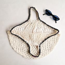 手編みの飾り　ネットバッグ　生成り　メッシュバッグ　マルシェバッグ　エコバッグ 5枚目の画像