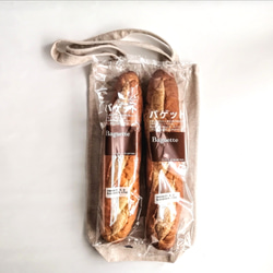 【シンプルな手刺繍】フランスパン入れ　バゲットバッグ　茶パン　トートバッグ　細長　ショルダーバッグ　2way　コットン 2枚目の画像
