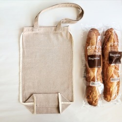 【シンプルな手刺繍】フランスパン入れ　バゲットバッグ　茶パン　トートバッグ　細長　ショルダーバッグ　2way　コットン 5枚目の画像