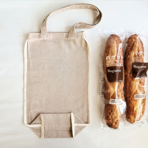 フランスパン入れ バゲットバッグ パンの刺繍 細長 肩掛け マチ付き 綿