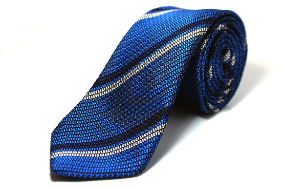 手織りシルクネクタイ(２ラインレジメンタル・丹後ブルー) 1枚目の画像