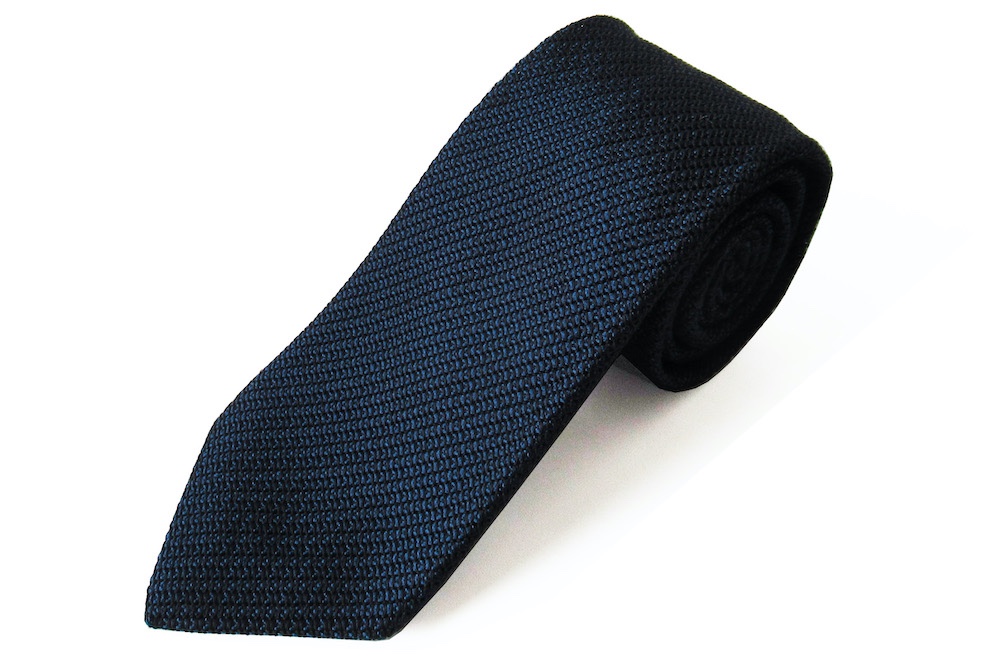 手織りシルクネクタイ(ダークネイビー )