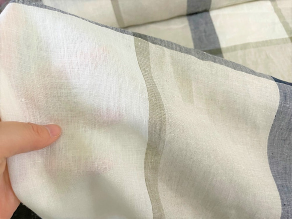 リネン１００%の遠州織物　「遠州の麻　パネルチェック〈122㎝×1m～〉」 2枚目の画像