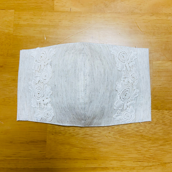 【送料無料】❤︎オーガニックコットン＆ピアッシェローズ綿ケミカルレース❤︎「リネンミックス」日本製　立体マスク大人用 3枚目の画像