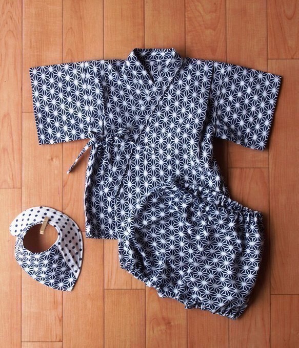 ベビー袴✳︎紺麻の葉模様×白 納期1週間】選べる麻の葉柄のベビー