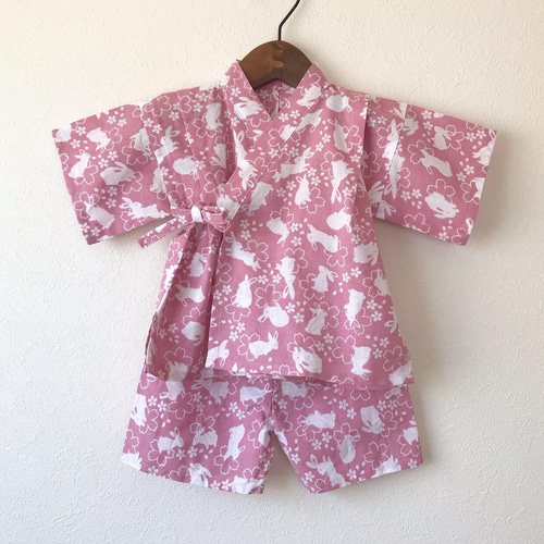 送料無料】子供甚平 桜うさぎ 80〜110 お祭り 花火大会に! 女の子