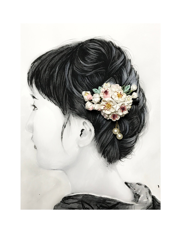 つまみ細工 花サンザシのヘアクリップ 4枚目の画像