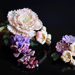 つまみ細工 芍薬と藤のかんざし かんざし つまみ細工 京羽紀
