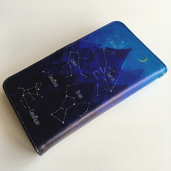 【星空の森】冬の星空✴︎手帳型 スマホエース/黒 ●iPhone/Android● スマホケース 4枚目の画像