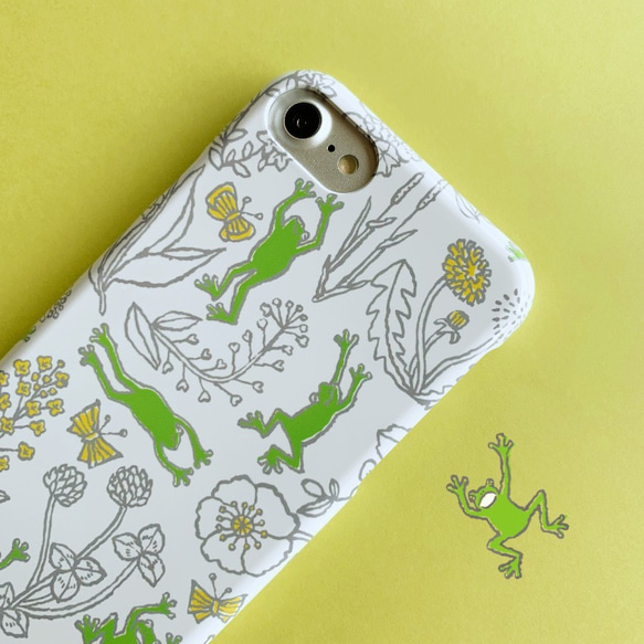 【花と蛙】春の花とカエルさん♪送料無料●iPhone/Android●側表面印刷スマホケース 2枚目の画像