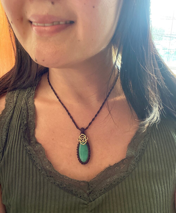 クリソプレーズ　シトリン　マクラメペンダント　ネックレス クリソプレーズ シトリン マクラメペンダント ネックレス