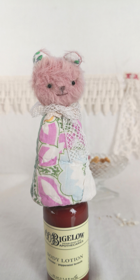 *アンティークキルトのフィンガーパペット pink Bear * 3枚目の画像