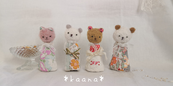 Sold out *アンティークキルトのフィンガーパペット  Bear * hana 6枚目の画像