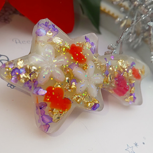 お得】ヘアクリップ ミニ 星形 レジン No.037 ヘアクリップ