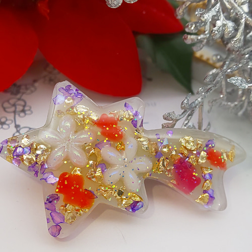 ヘアクリップ レジン 細長オーバル ツートンミニ薔薇 大人可愛いヘアクリップ ヘアクリップ レジン 細長オーバル ツートンミニ薔薇 大人可愛い