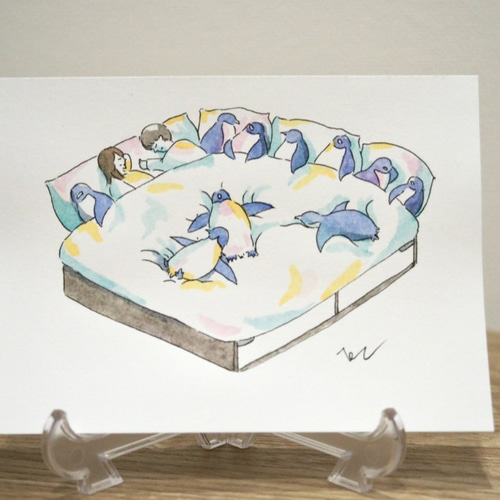 原画イラスト/ポストカード/訪問ペンギン7枚セット イラスト