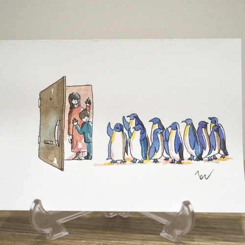 原画イラスト/ポストカード/訪問ペンギン7枚セット イラスト
