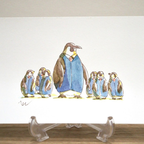 原画イラスト/ポストカード/サラリーマンペンギン3枚セット イラスト