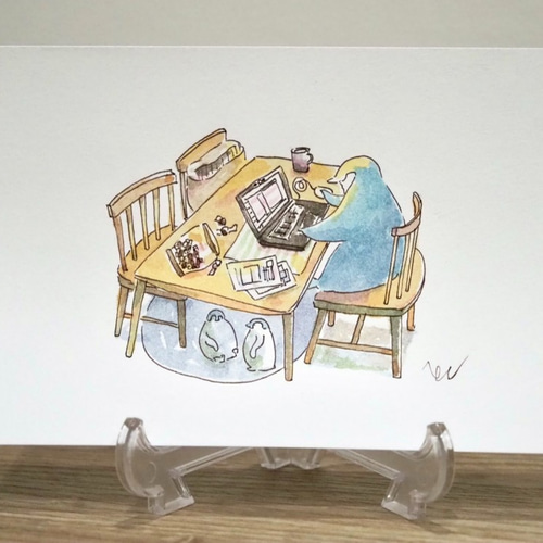 原画イラスト/ポストカード/お仕事ペンギン2枚セット イラスト