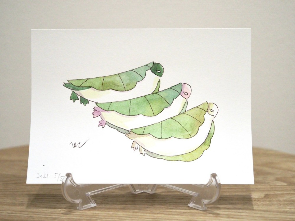 原画 ペン画 ペンギン 動物 モノクロ イラスト 絵手紙 ポスト