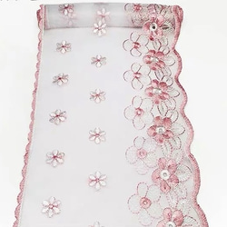 1m チュールレース 花 刺繍レース ピンク 幅18㎝ 2枚目の画像