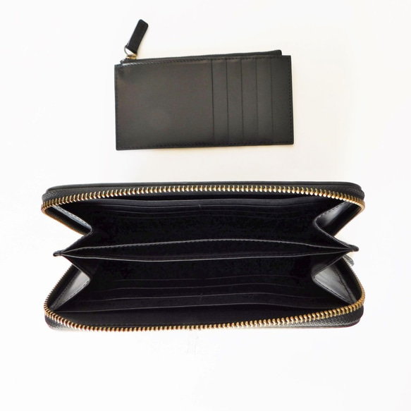 本革セパレート長財布(W1#ブラック)｜キップスキンのコンパクト財布付き 3枚目の画像