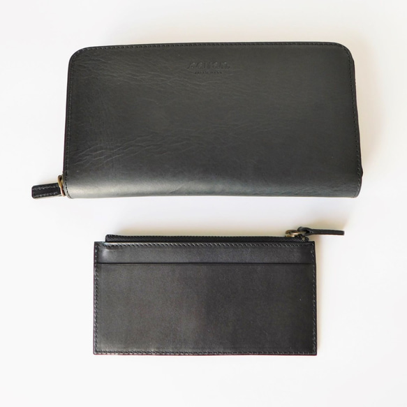 本革セパレート長財布(W1#ブラック)｜キップスキンのコンパクト財布付き 4枚目の画像