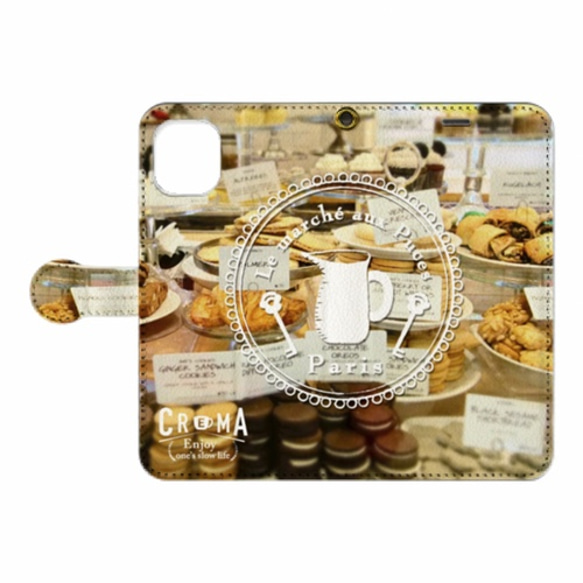スマホ手帳型ケース　iPhone全機種対応　送料無料　パリ　フランス　ポット　カフェ 1枚目の画像