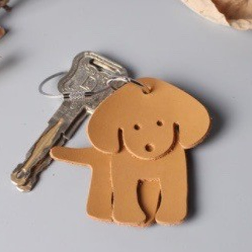 本革リアルレザー牛皮 動物 犬ドッグわんこワンコ キーホルダー  