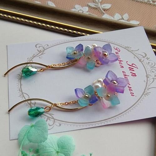 ハンドメイド】005 3色紫陽花のゆらゆらイヤリング/ピアス