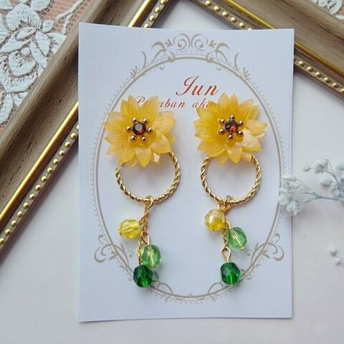 レモンクォーツ ひまわりカービング 着せ替えピアス レモンクォーツ ひまわりカービング 着せ替えピアス ひまわり