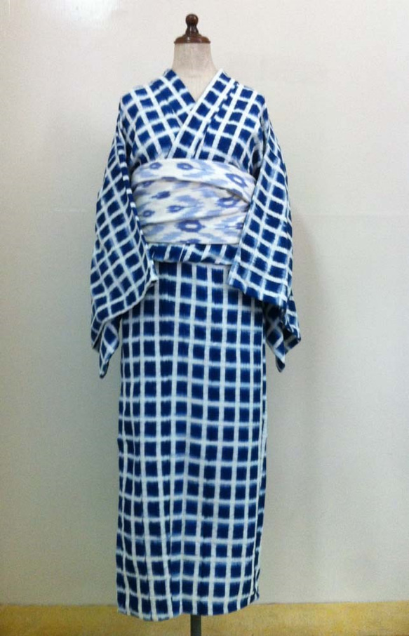 インドコットンの夏着物　紺系絣　浴衣にも 2枚目の画像