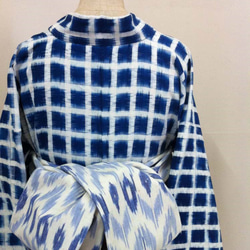 インドコットンの夏着物　紺系絣　浴衣にも 3枚目の画像