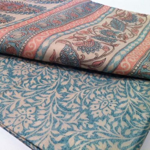 インドシルクの名古屋帯 ブルーxピンクの更紗柄 夏着物に 着物